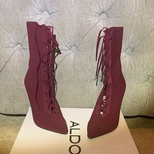 ALDO Women's Lace-Up Pointed Toe Stiletto Boots - Burgundy